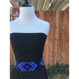 Blue/Black, Beaded Tribal print belt